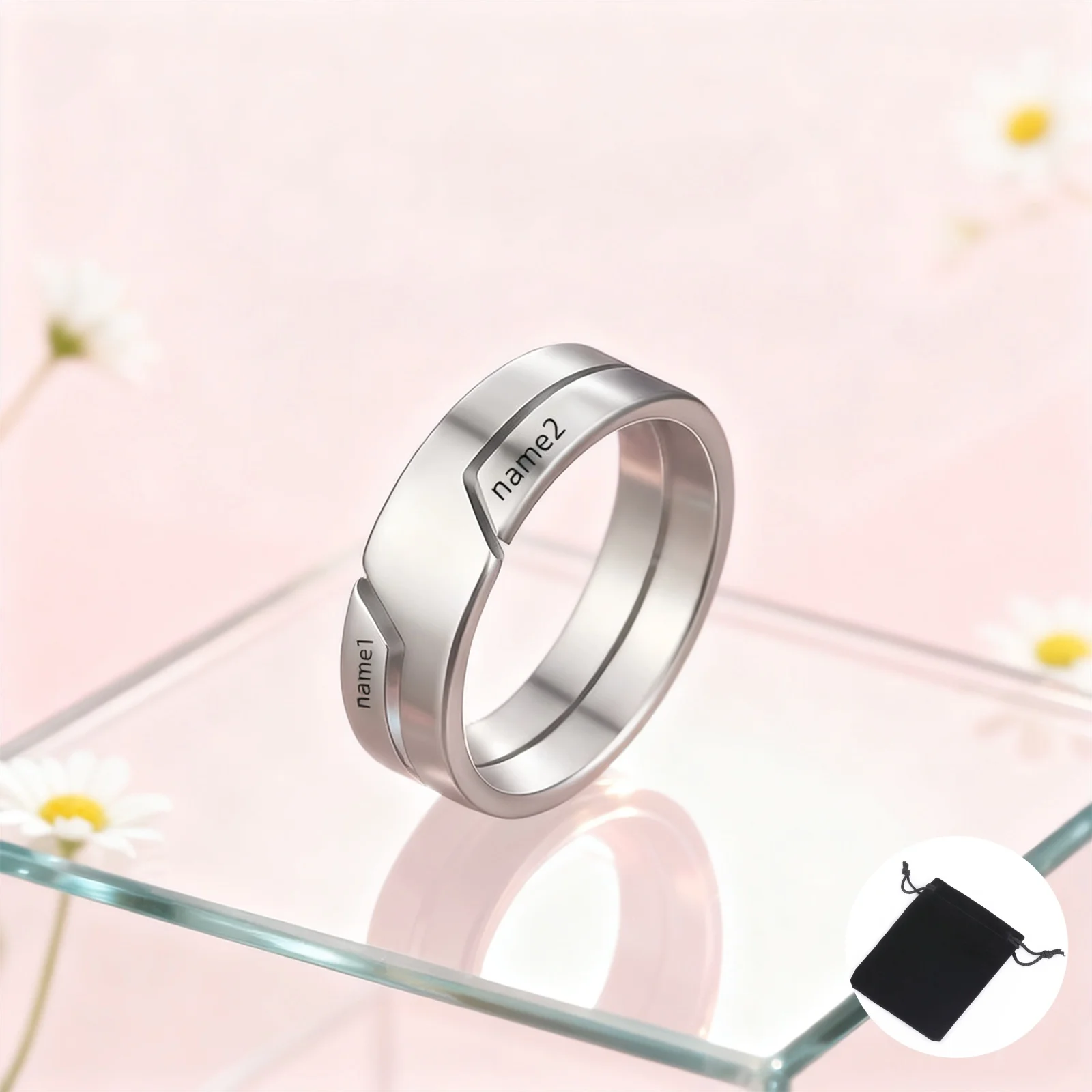 Customized Name Simple Ring Stainless Steel Personalized Carving Name Date Punk Hip Hop Couple Ring Casual Ring Jewelry Gift