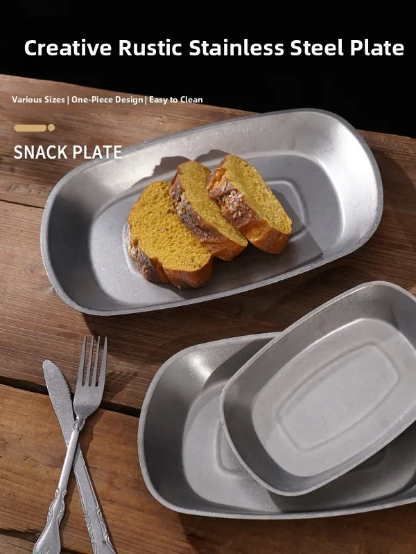 

Stainl Steel Rectangular Dinner Plate for Restaurant And Barbecue op Breakfast Cake Commercial Use Retro Sle Diware