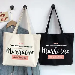 Best Godmother French Print Women Tote Bag Canvas Shopping Bags Female Shoulder Bag Women Travel Handbag Best Gift for Marraine