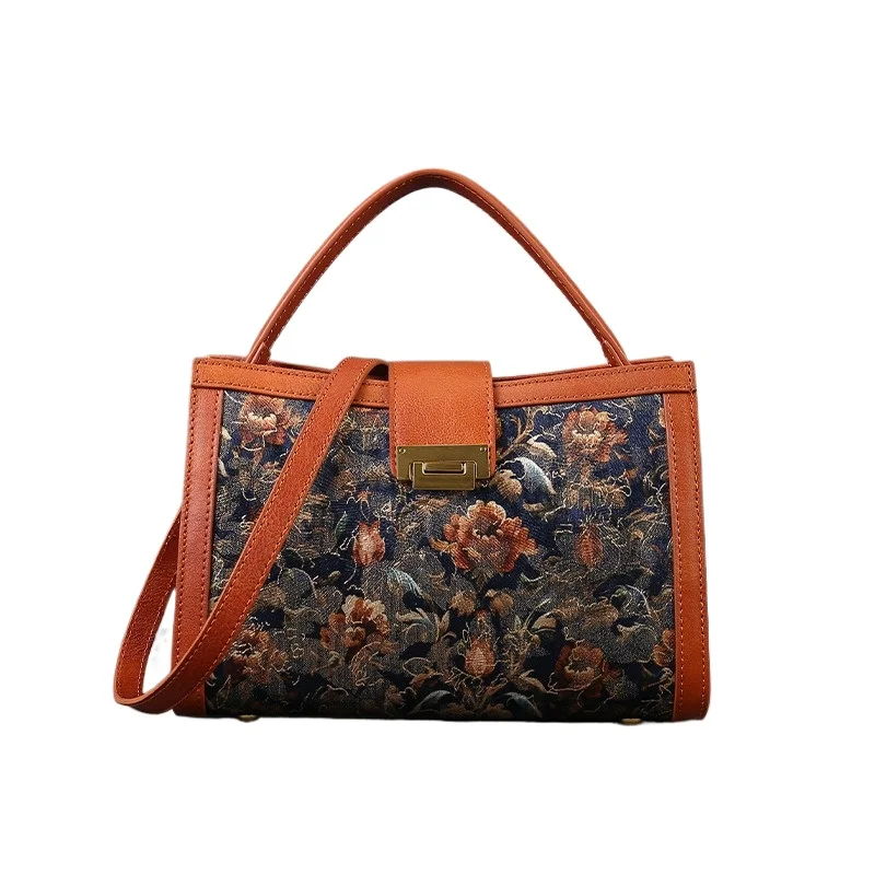 

Women's Convertible Tote Bag With Vintage Embroidery Handmade Crossbody Shoulder Bag Floral Daily Travel