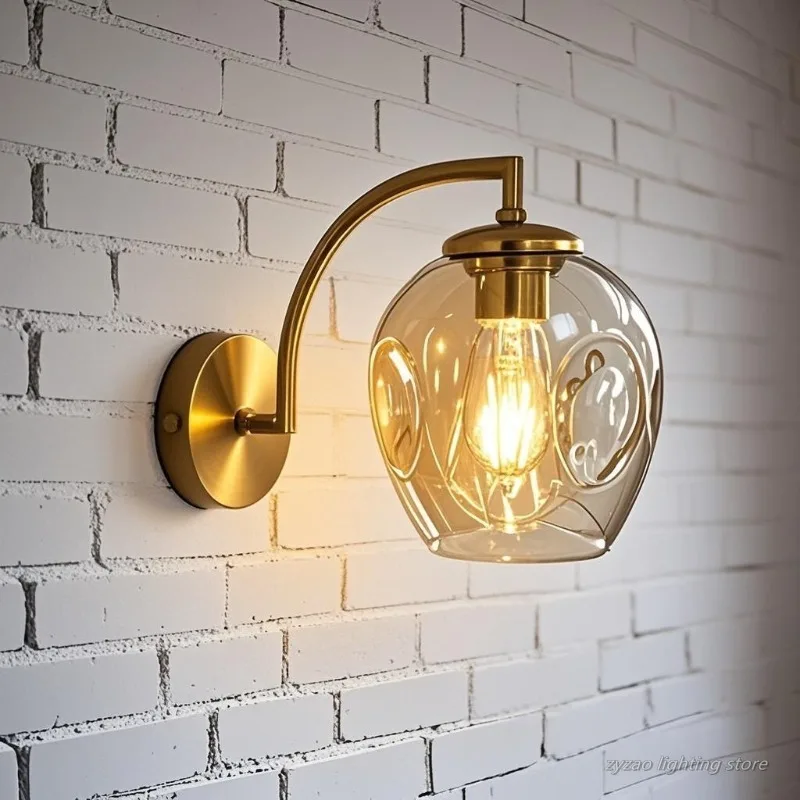 

Настенные светильники в скандинавском стиле для гостиной, спальни, ванной комнаты, креативные настенные лампы из стекла в форме гороховой скорлупы, разноцветные стеклянные лампы с цоколем E27, декоративные светильники.