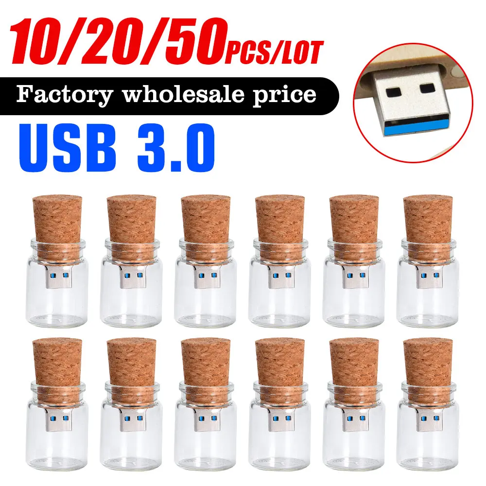 

10-20 шт. 50 шт. USB 3.0 флеш-накопителей 128 ГБ с реальной емкостью 100%, в стеклянной бутылке с пробкой, с возможностью нанесения логотипа, флешка-брелок, карта памяти