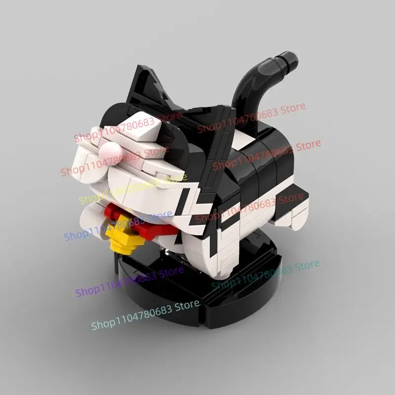 MOC Building Blocks Kawaii Cow Cat Assembly Model Figurine Anime Cartoon Desktop Decor Toy Holiday Gift Hobby Collectible