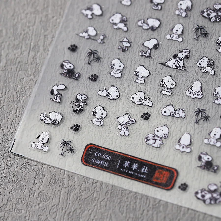 1Pc Anime Snoopy Fashion Diy Nail Stickers Kawaii Cartoon Girls All-Match Frosted Thin Transparent Adhesive Nails Patch Decor