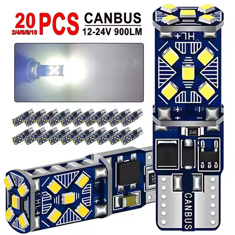 2/4/6/8/10/20 PCS T10 W5W LED Bulbs For Car Interior Dome Trunk License Plate Side Lights 12V 24V 2016-15SMD 6500K White 1000LM