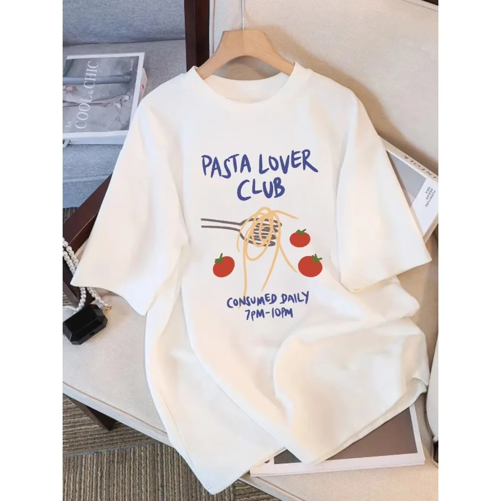 Pasta Lover Club T Shirt Men Women Funny Spaghetti Graphic Tees Summer Retro Food Printed Tops Loose Short Sleeve O-Neck Y2K Tee