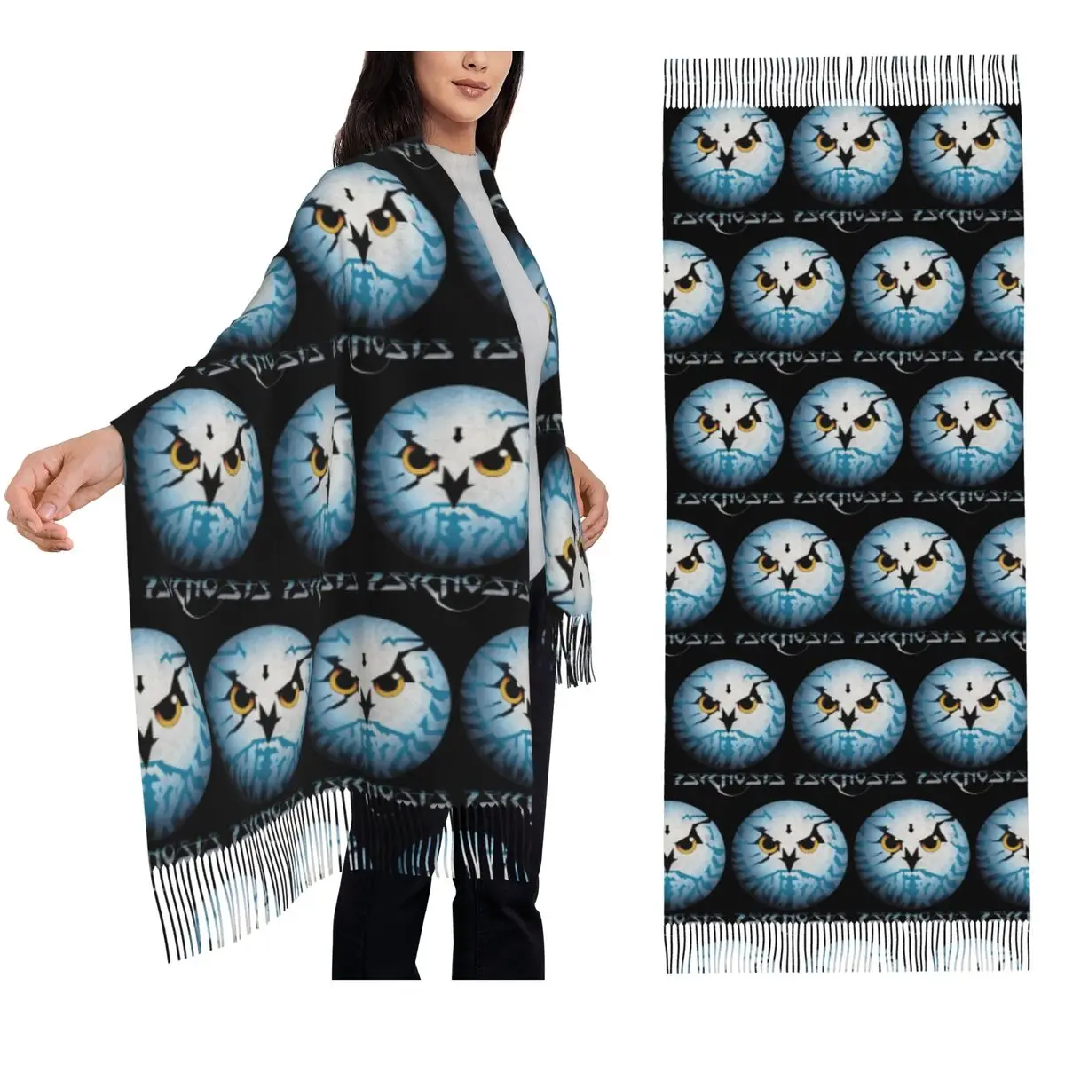 

Amiga Psygnosis шарф с совой, шарфы с кисточками, женские мягкие теплые шали и накидки, большая осенне-зимняя шаль