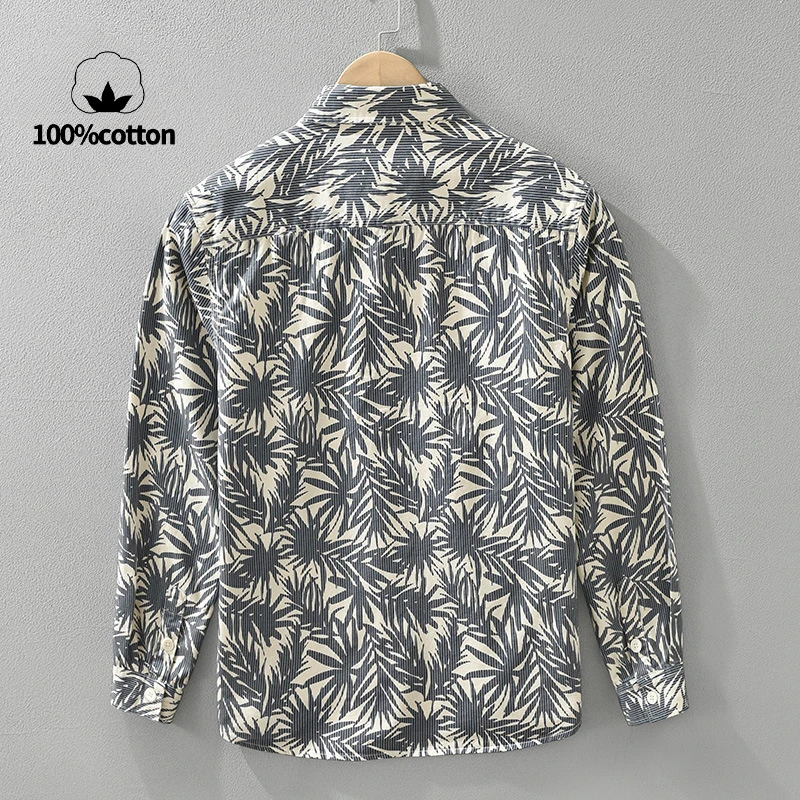 100% cotton, high-quality printed vacation-style men's loose casual, breathable, sweat-wicking long-sleeved shirt.