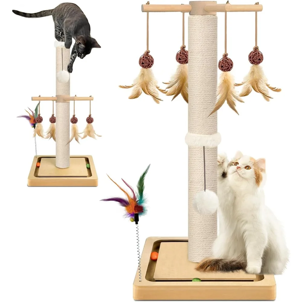 

Cat Scratching Post, Sisal, Scratcher Tree Tower for Indoor Cats Adults with Hanging and Ball Track, 2 Mounting Methods