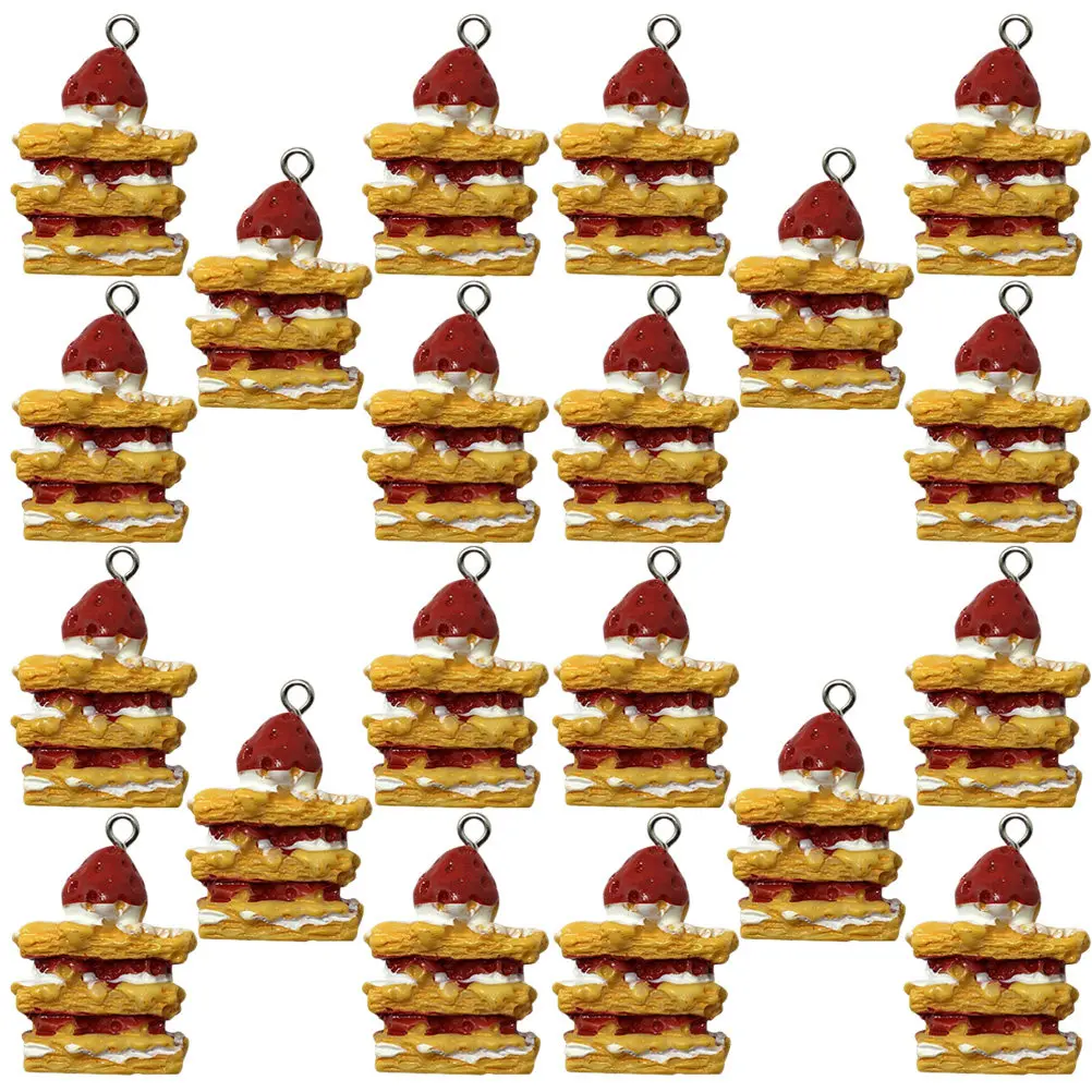 

20 шт. подвесок в виде клубничного торта из смолы и металла, пищевые тематические подвески для изготовления серег, украшений, DIY-подвесок, чехлов для телефонов, брелоков, цепочек для свитеров