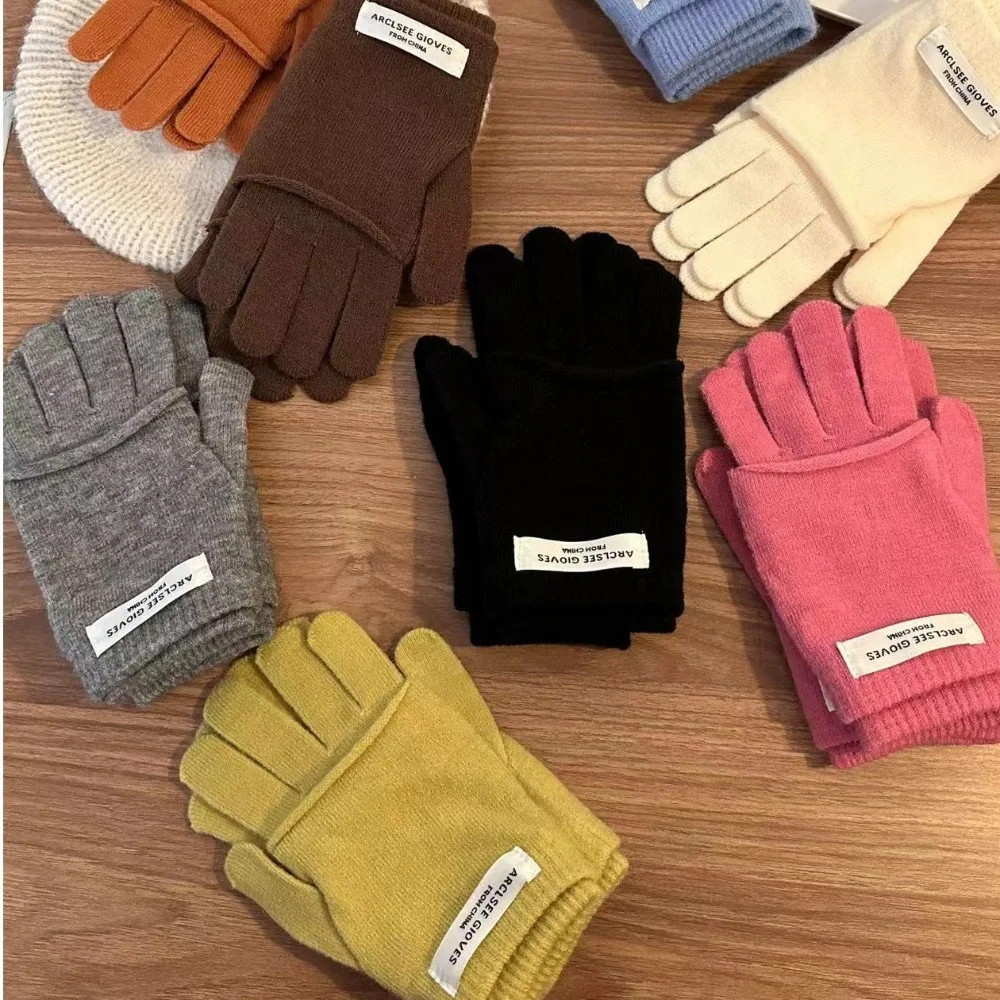 

Милые корейские женские перчатки двойного назначения Y2k, вязаный жилет, перчатки, теплые ветрозащитные перчатки без пальцев, мужские