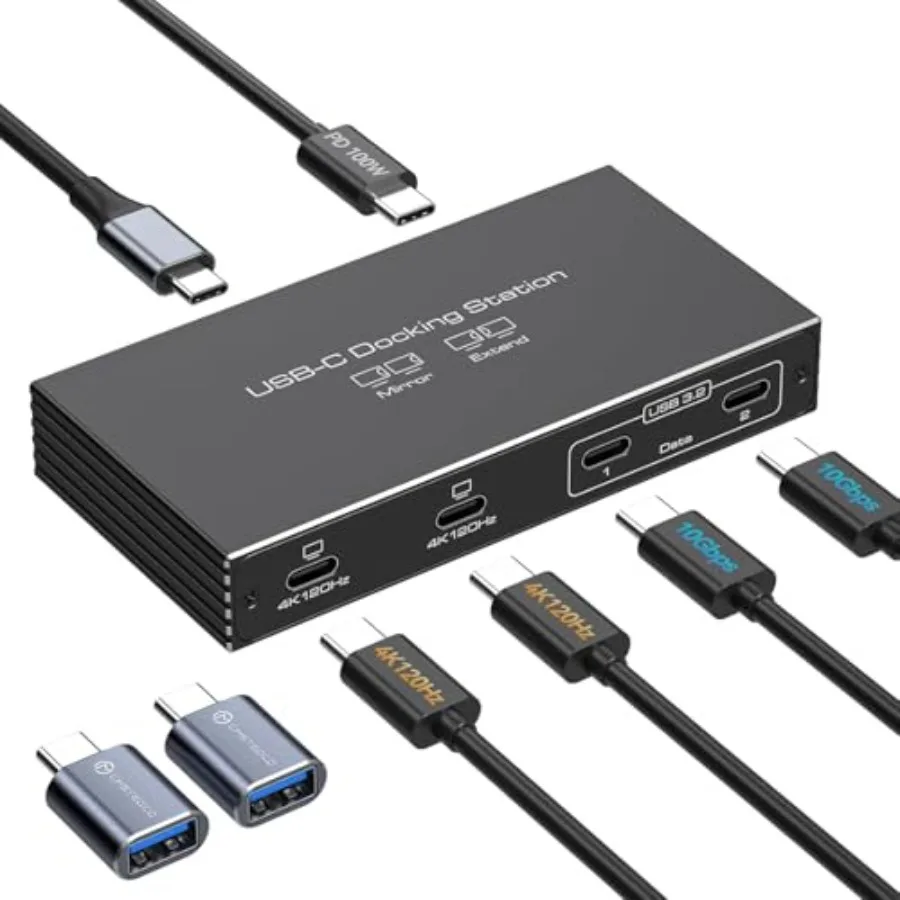 

4K120Hz USB C Splitter Dual Monitor Adapter Thunderbolt Splitter 6-in-1 USB C Hub with Dp Alt Mode Video Output 10Gbps Data Transfer