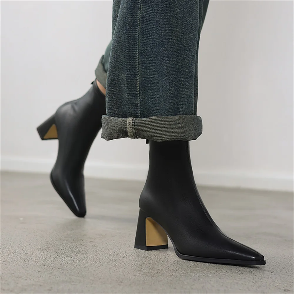 Taoffen Size 36-42 Women Stretch Boots Sexy Pointed Toe Super High Heels Boots With Zipper Ladies Slip On Party Wedding Booties