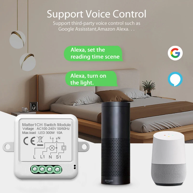 Matter WiFi Smart Switch Breaker Smart Home Automation Relay Module APP Remote Control Works with Homekit Siri Alexa Google