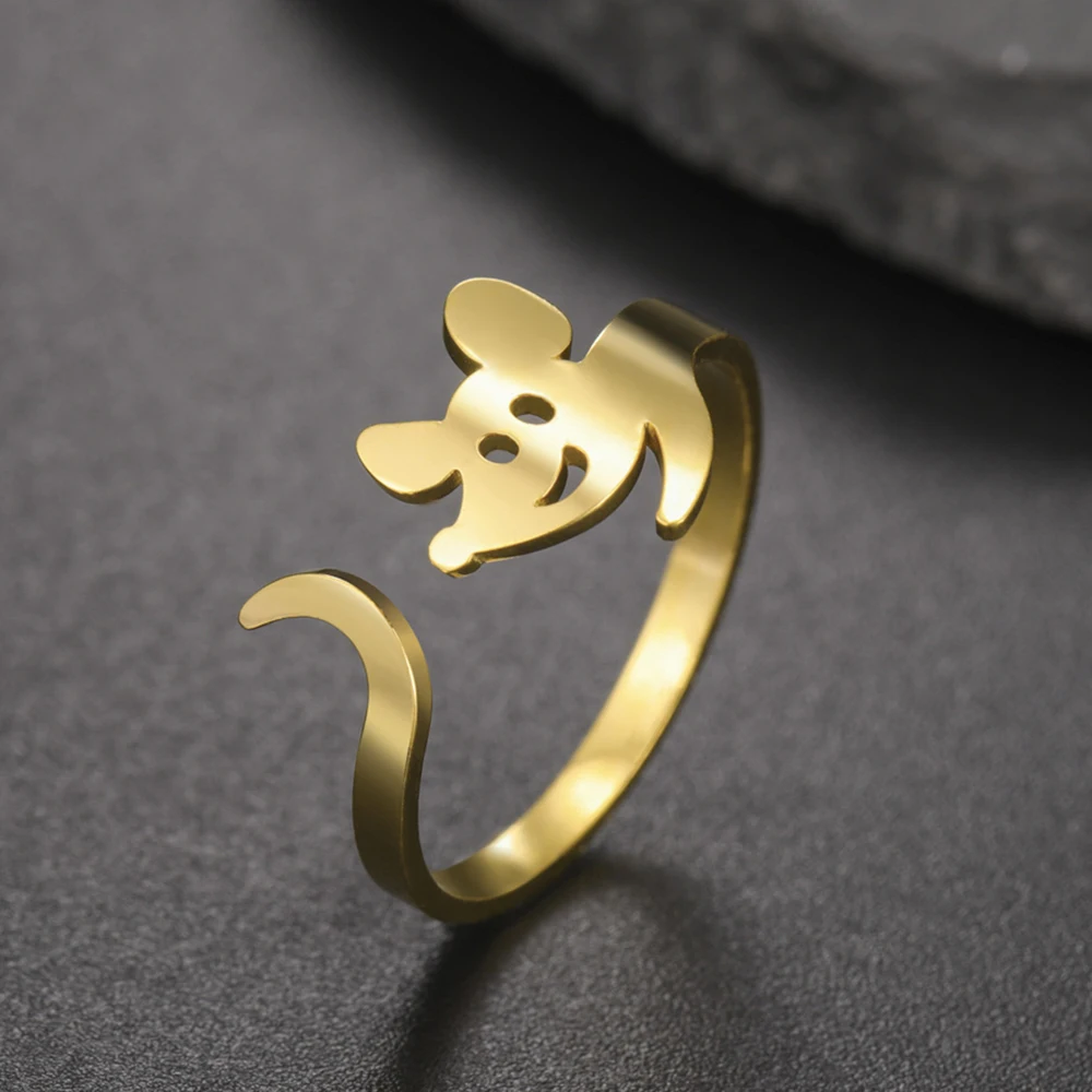 

My Shape Cute Mouse Ring for Women Teen Girls Stainless Steel Open Thumb Rings Pinky Rings Animal Rat Ring Fashion Jewelry Gifts