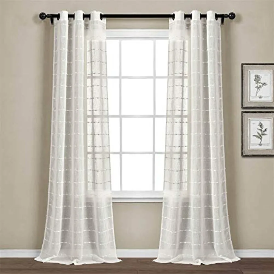 Farmhouse Textured Grommet Sheer Window Curtain Panel Pair 38W x 84L in White for Living Room and Bedroom Decor Lightweight and