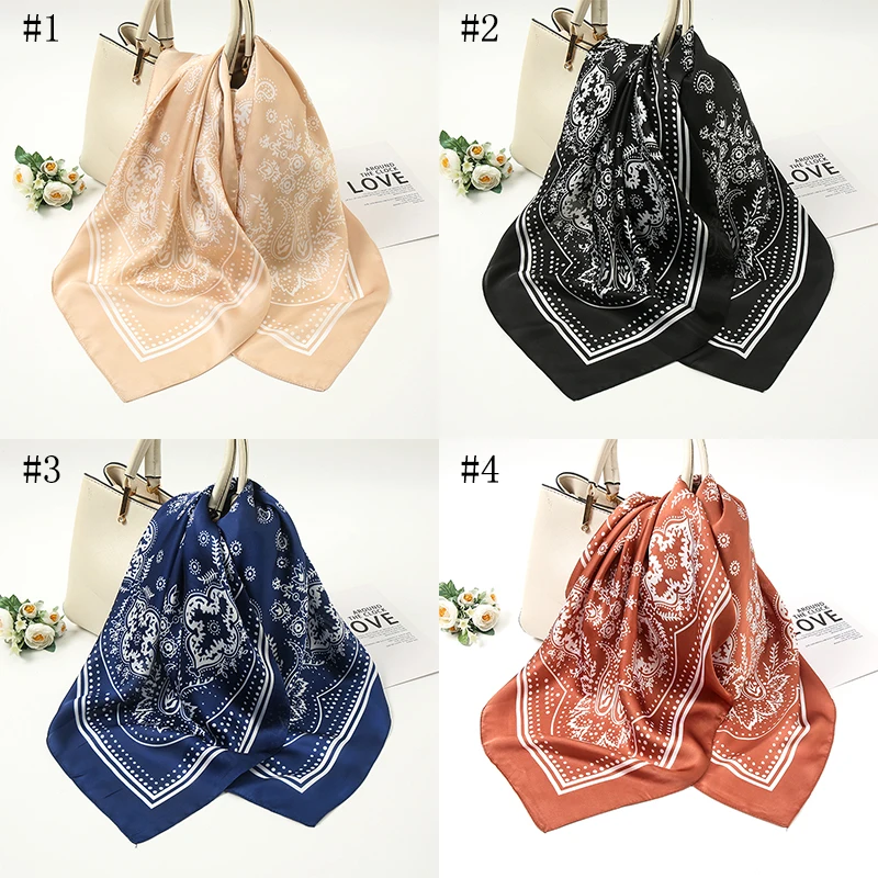 70*70cm Retro Printed Square Scarf Muslim Paisley Handkerchief Women Matte Satin Silk Hair Wraps Foulard Neckscarf Bag Scarves