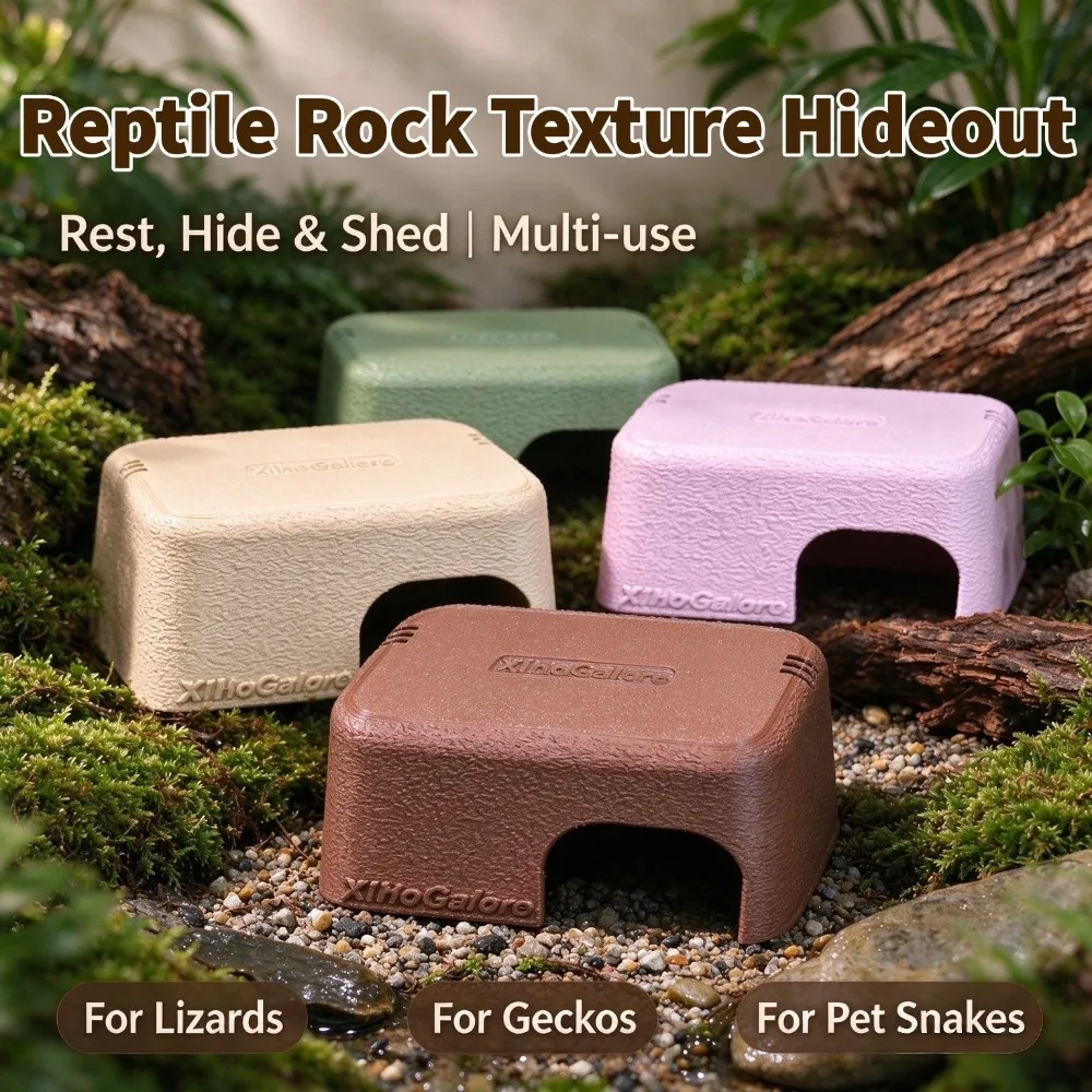 XIHo Rock Texture Reptile Hideout Multiple Colors Well Ventilated Cave For Lizards Leopard Geckos Terrarium Decor Comfortable
