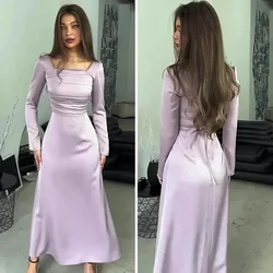 Frech Sweety damesjurk satijn mercerisatie violet effen lange mouwen plooien vetersluiting vierkante hals elegante vrouwelijke payty-jurken