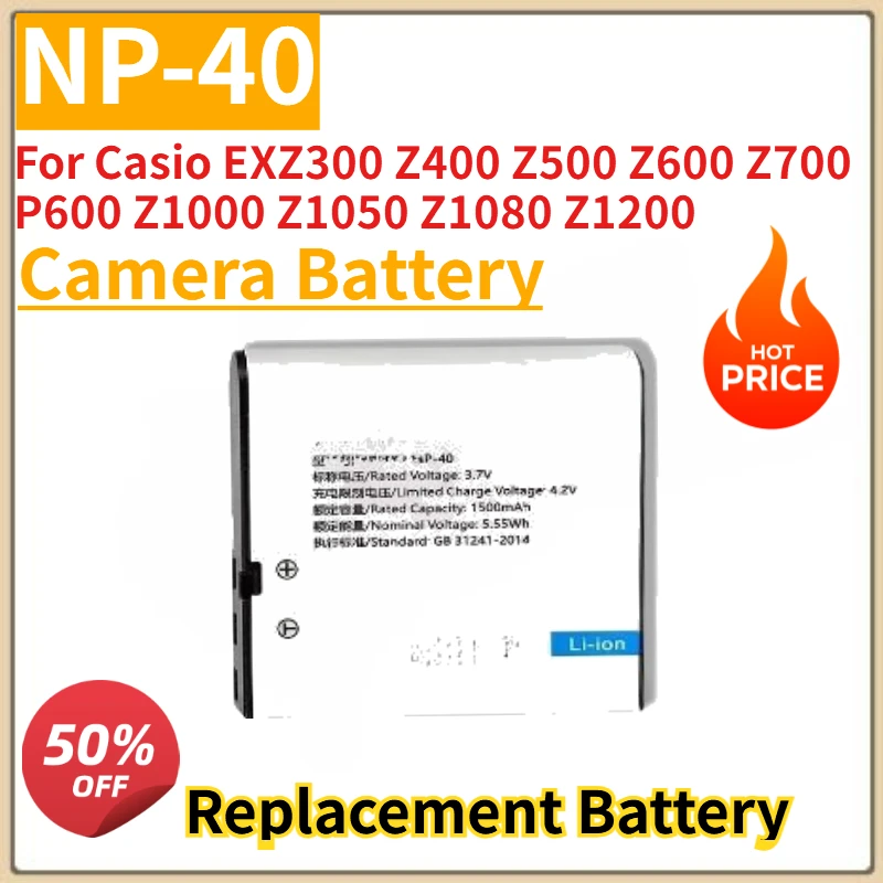 New 3.7V 1500mAh NP-40 Camera Battery for Casio EXZ300 Z400 Z500 Z600 Z700 P600 Z1000 Z1050 Z1080 Z1200 Replacement Battery