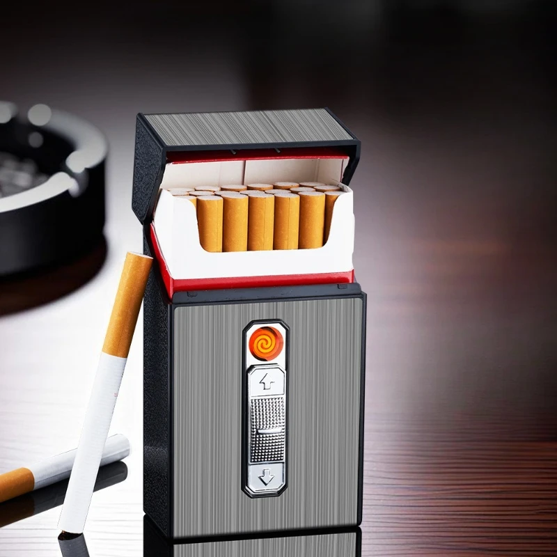 20 Thick Cigarette Case Tungsten Wire Igniter USB Charging Lighter Waterproof and Moistureproof Electric Lighters 8.00mm