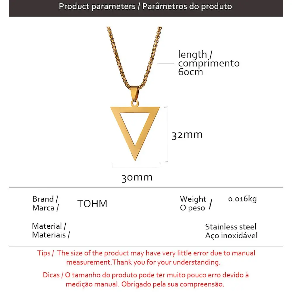 TOHM Trendy Stainless Steel Inverted Triangle Pendant Chain Simple Choker Necklace For Women Jewelry Father Mother's Day Gift
