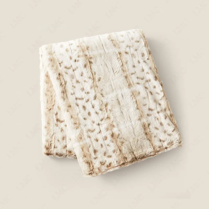 Camel Leopard Faux Fluffy Throw Blanket Thickened Double Layer Cozy Plush Blanket Blankets for Couch Sofa Bed Living Room Decor