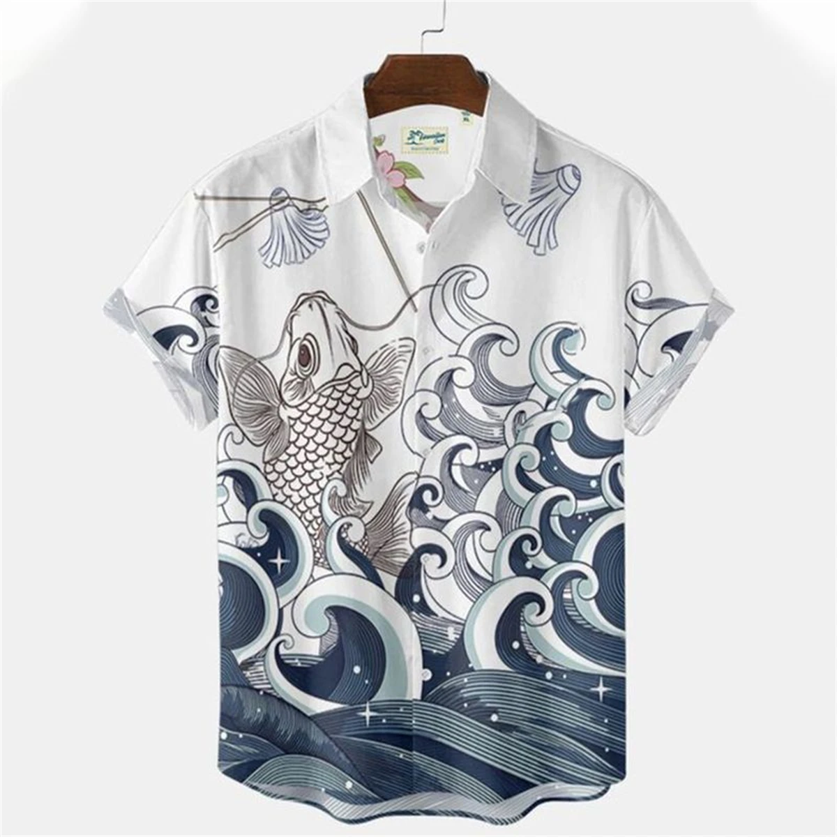 

Ukiyoe Art Style Printed Men's Short Sleeve Shirt Hawaiian Beach Casual Men's Printed Top Large Size Comfortable Men's Shirt