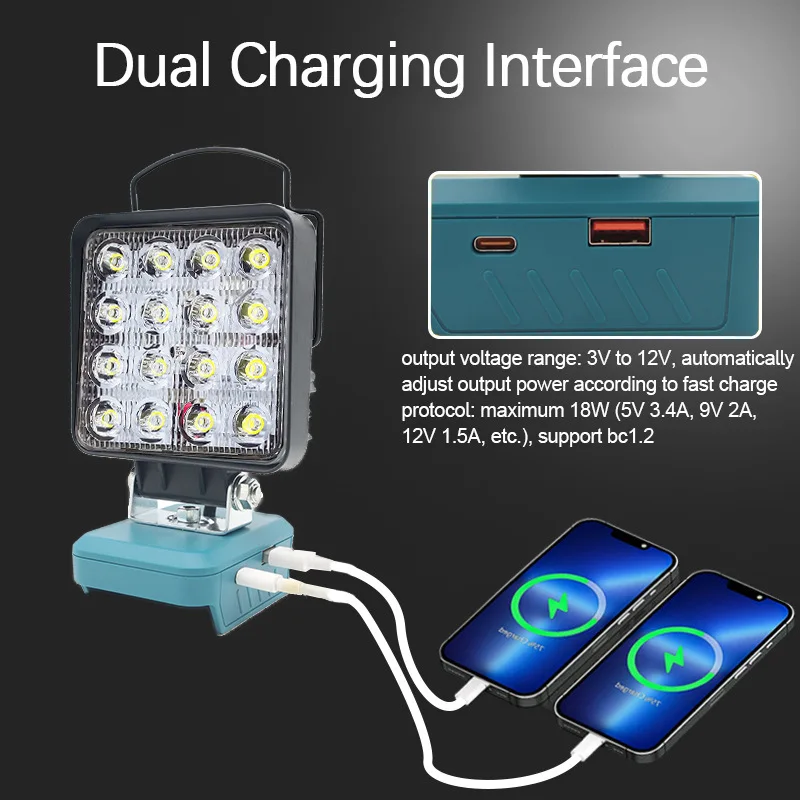 Accessoires pour outils électriques pour Makita 18V batterie LED lampe de travail lampe de secours projecteur torche lampe de poche avec double USB BL1830