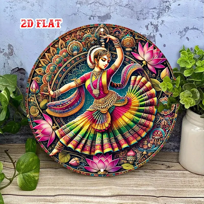 2D Flat A Round Sign Featuring Dancing Figure, Metal Wall Art Serves As Circular Decor for Various Spaces Such As Homes, Garages