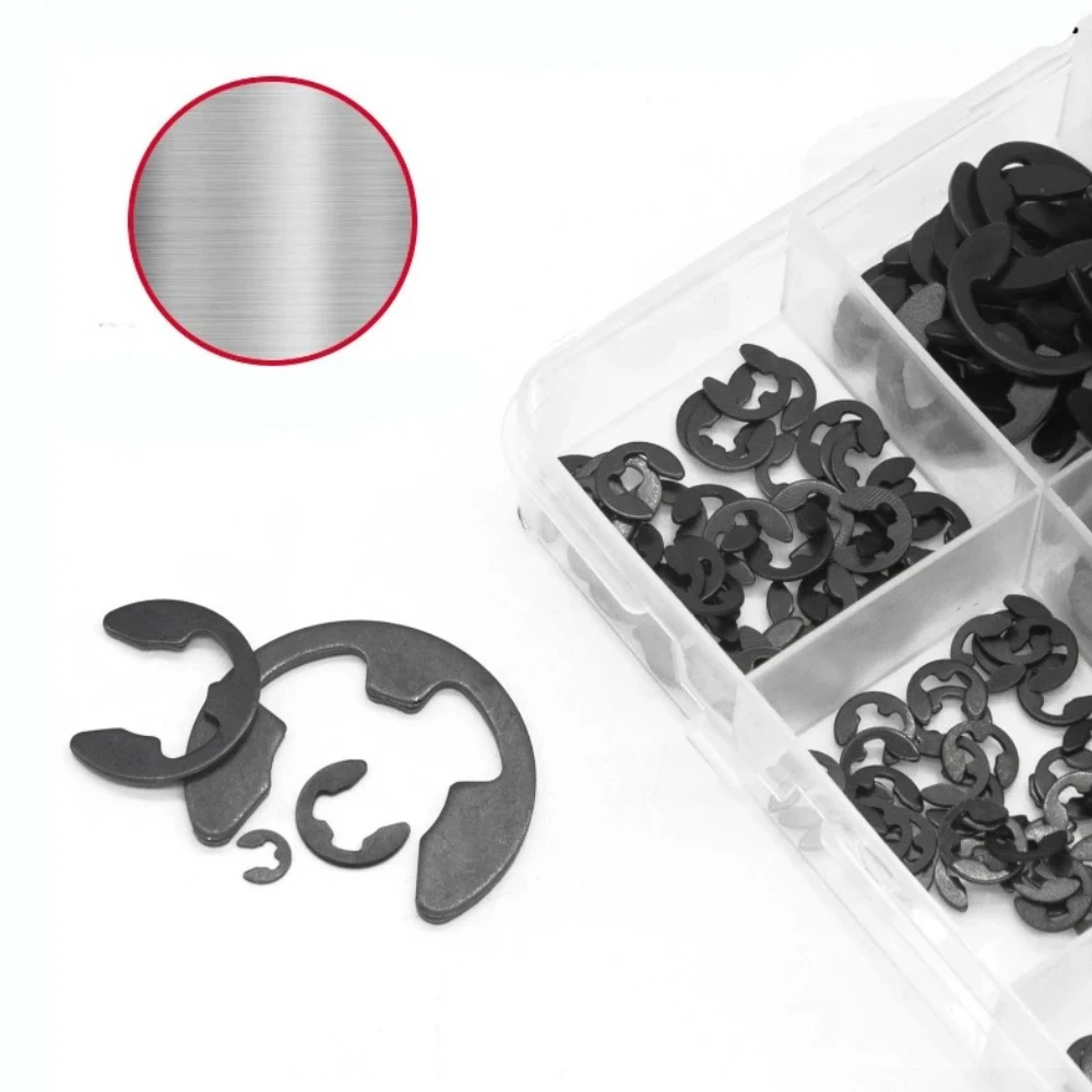 

455pcs M1.5 - M15 Black Manganese Steel E-type Snap Ring Washer E-type Spring Clip Opening Retaining Ring Gaskets Box