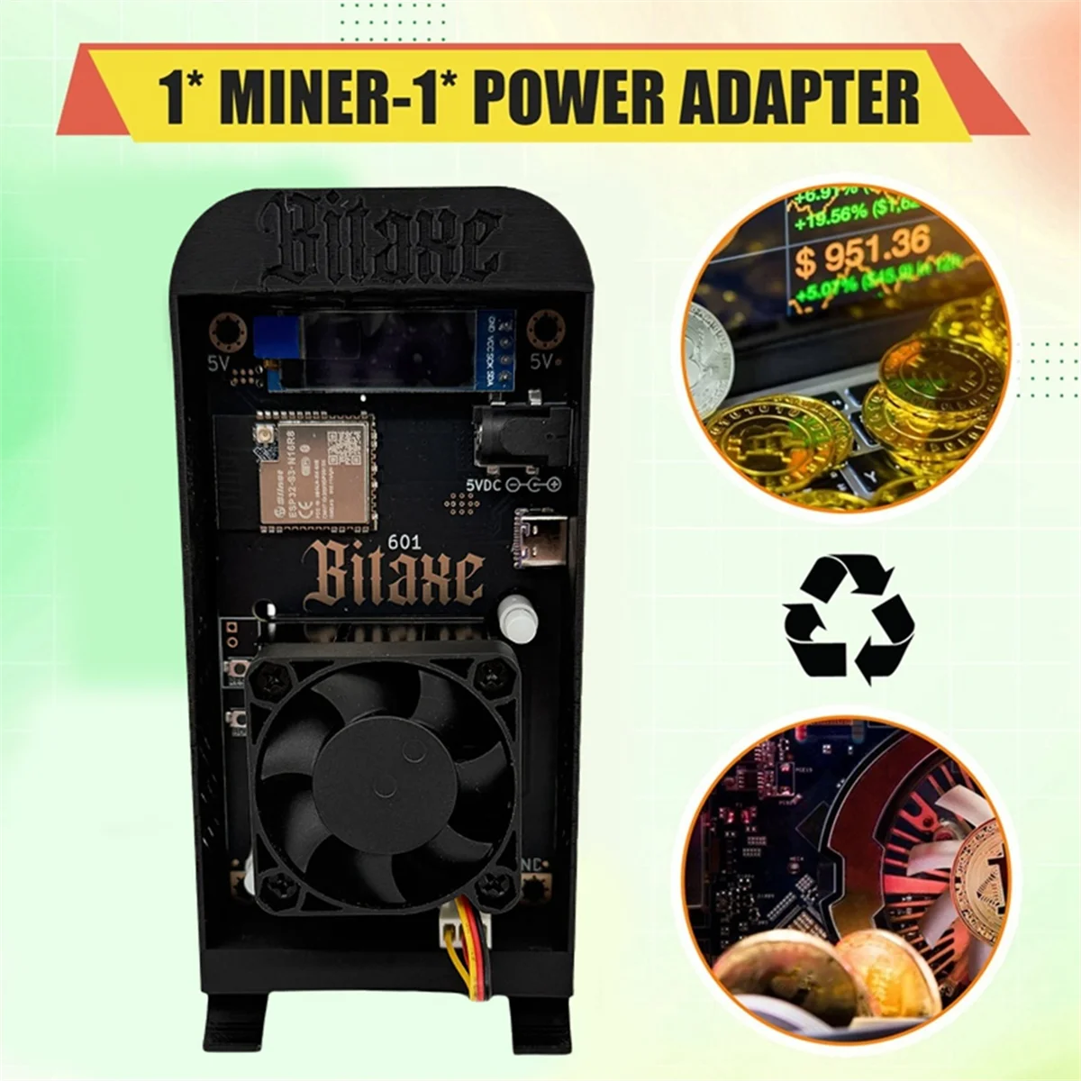 SuperDeals Bitaxe Gamma 601 1.2TH/S Bitcoin Solo 복권 광부 BM1370 Antminer S21 Pro EU 플러그의 Asic 칩 18-22W BTC 광부