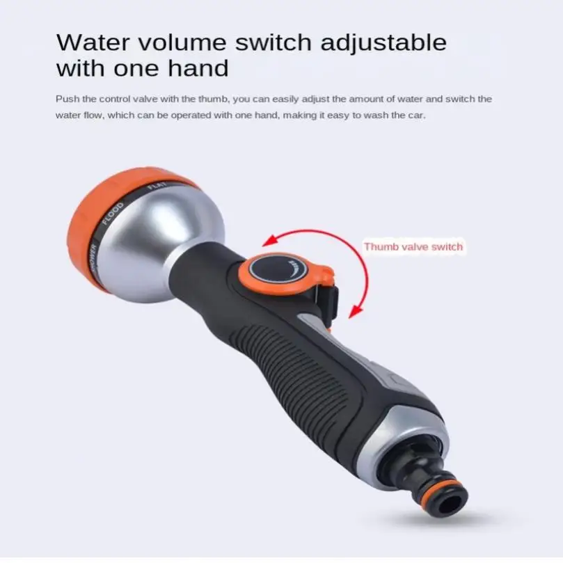 Multifunctional Durable Thumb Switch Water Sprayer, 8 Function Hand Push Water Gun