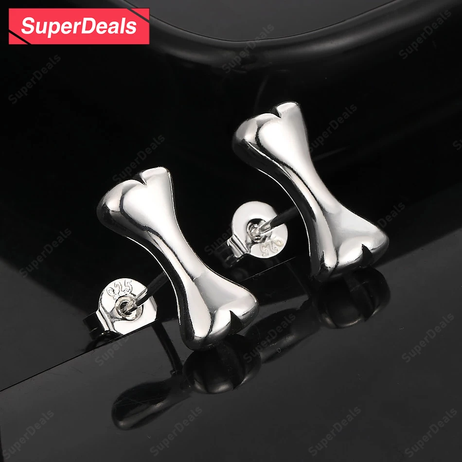 

SuperDeals 925 Sterling Silver Dog Bone Smooth Stud Earring Women Banquet Party Birthday Gift Fashion Creative Jewelry