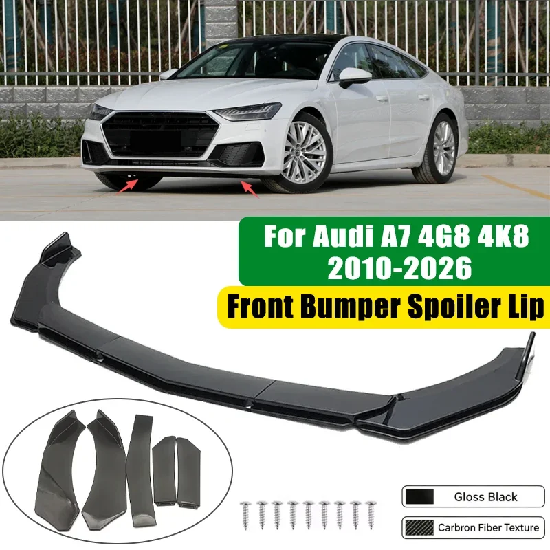 For Audi A7 4G8 4K8 2010-2026 5Pcs ABS Car Front Bumper Lip Spoiler Splitter Body Kit Canard Tuning Accessories