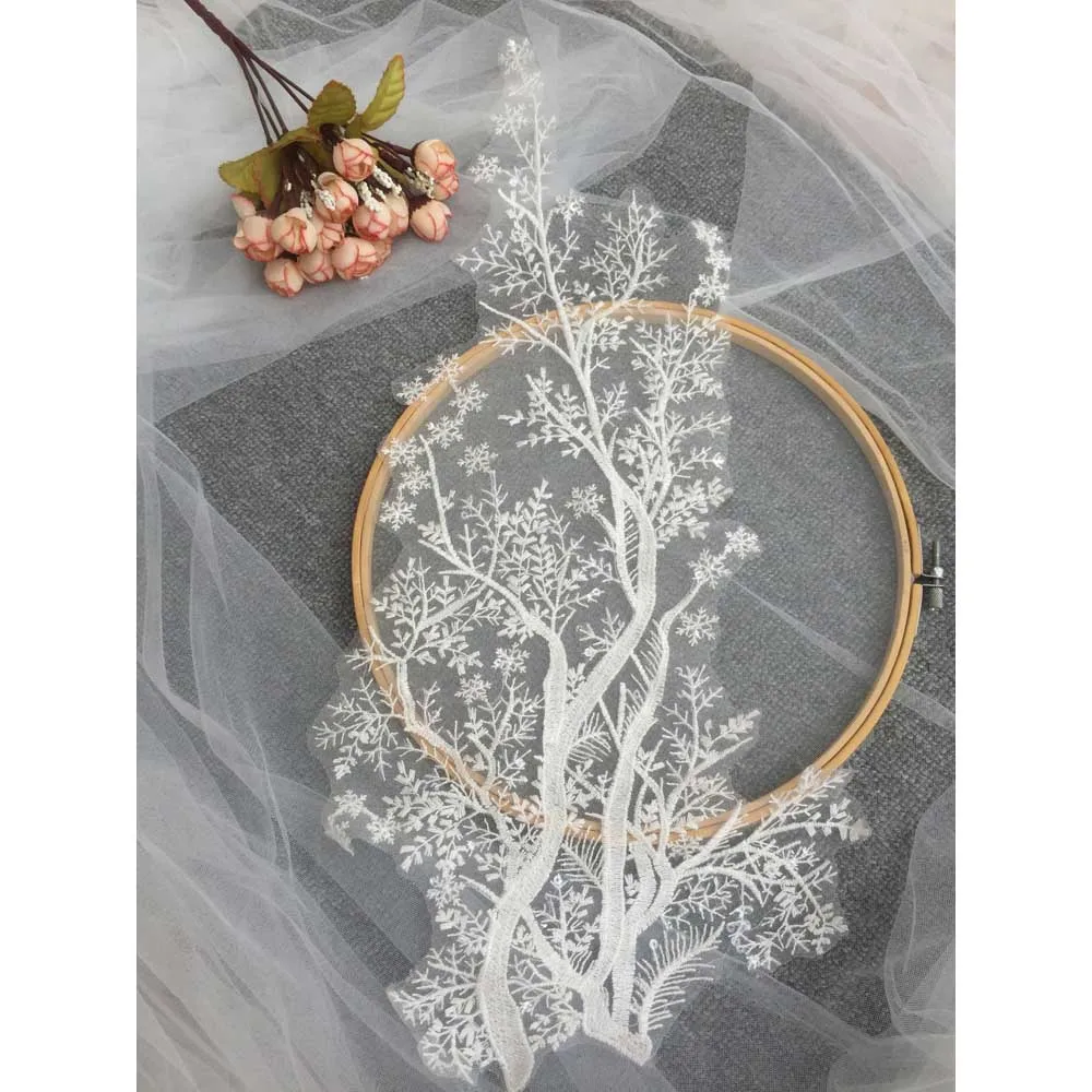 1Pc Flower Lace Applique Bridal Hair Flower Wedding Headpiece Cape Veil Patch Motif 48*18CM