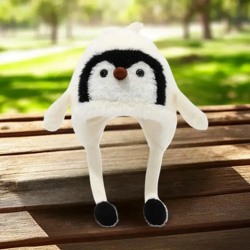 Cartoon Sweet Cute Penguin Ear Flap Hat Winter Outdoor Warm Thickened Plush Windproof Soft Pullover Hat Children's Gift