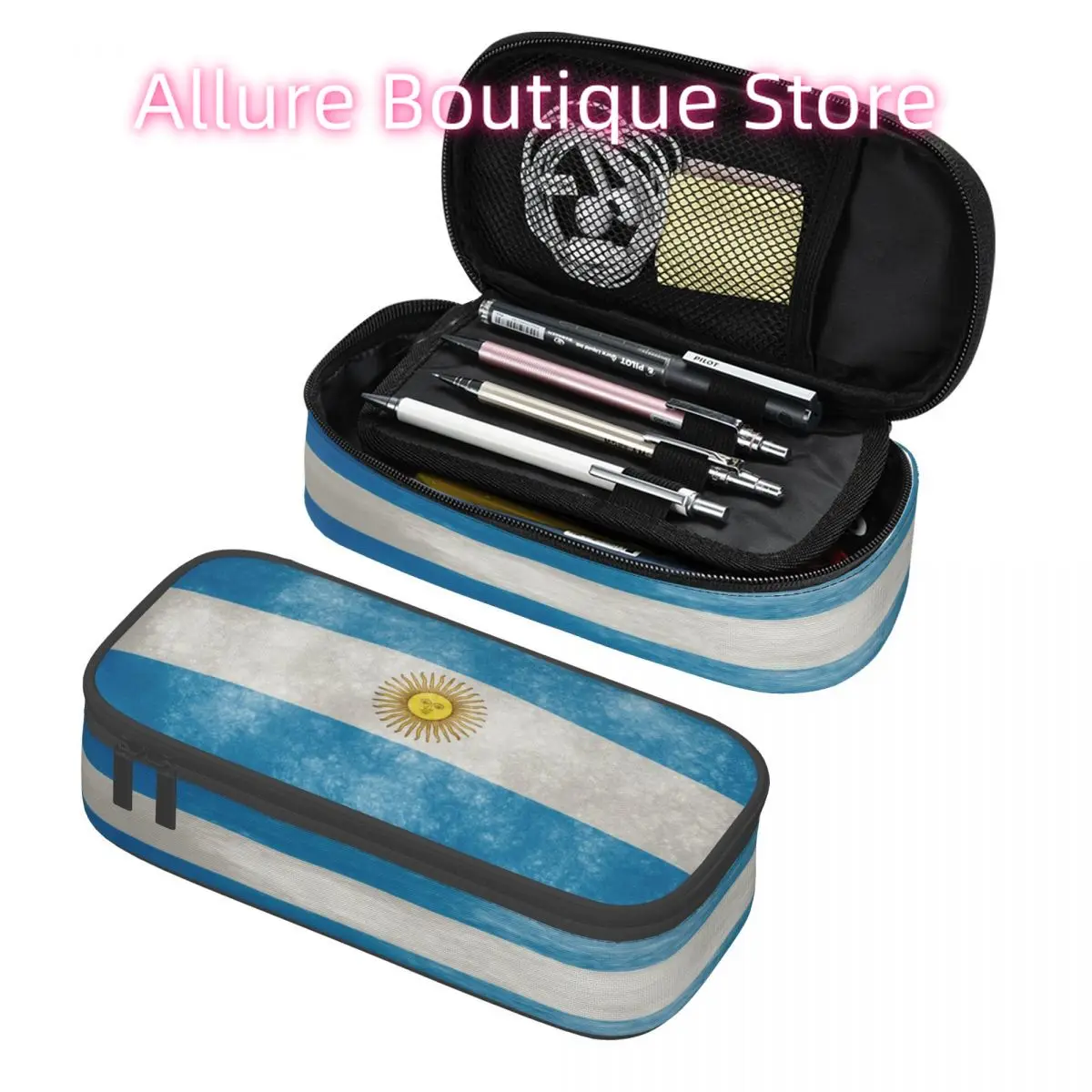 

Custom Kawaii Flag Of Argentina And Sun Of May Pencil Case for Boys Gilrs Large Capacity Pen Bag Box Stationery