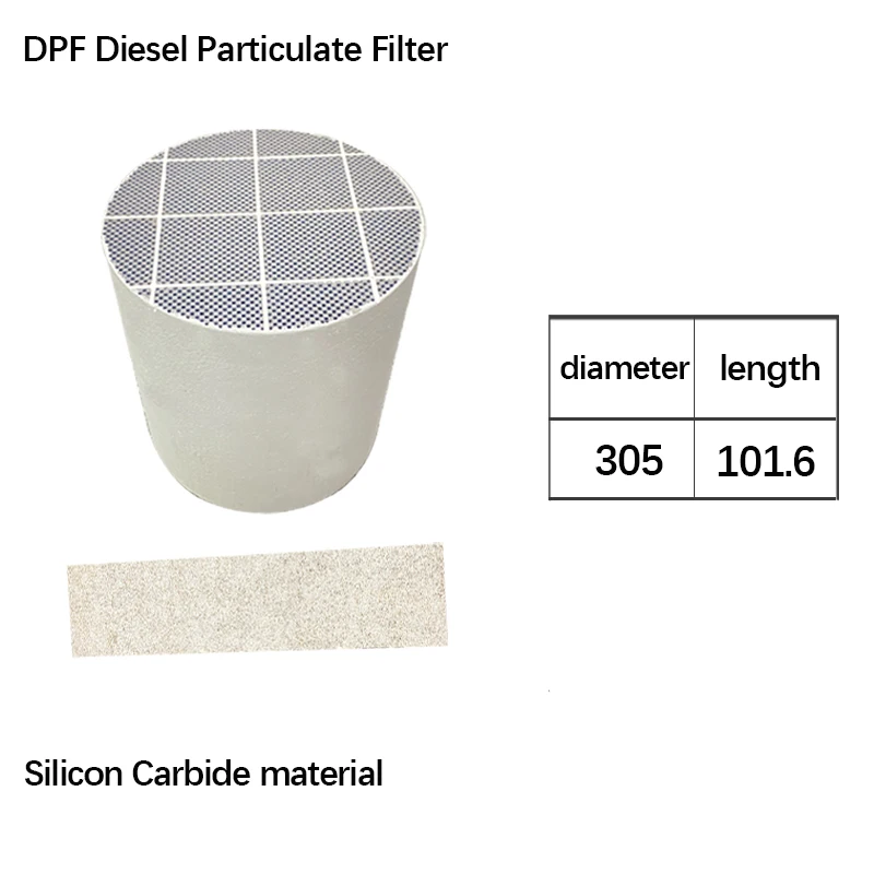 Filtro de partículas diésel SiC de alta eficiencia, 305-101,6mm, DPF para emisiones más limpias, filtros de partículas diésel de carburo de silicio