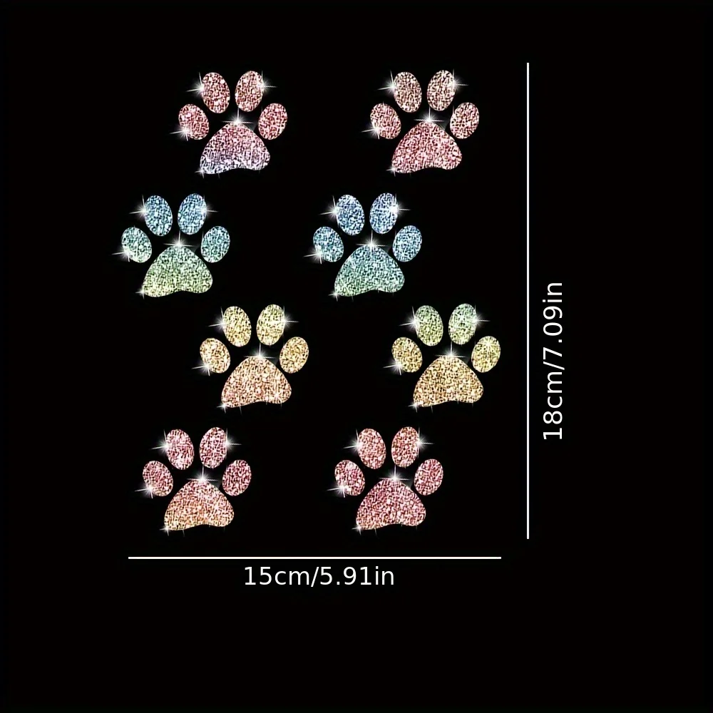 8PCS Sparkling Paw Print Glitter Decorative Car Sticker Waterproof Auto Rear window Fuel Tank Cap Window Motorcycle Vinyl Decals
