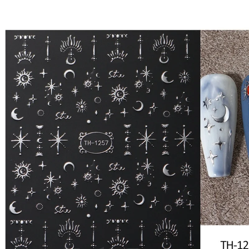 1 pc 5D metallic silver love moon nail sticker high quality exquisite sun silver thread chain design nail art decoration sticker