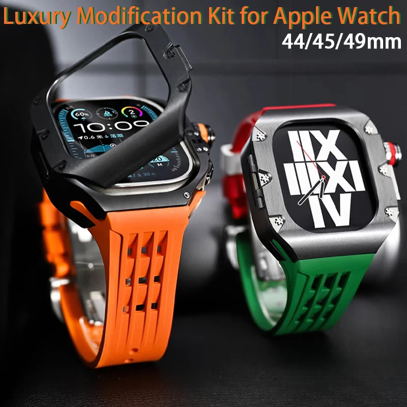 Titanium alloy Modification Kit For Apple Watch Ultra 2 1 49mm Case Watch Band 45mm For IWatch Series 9 8 7 6 5 4 SE 44mm Strap