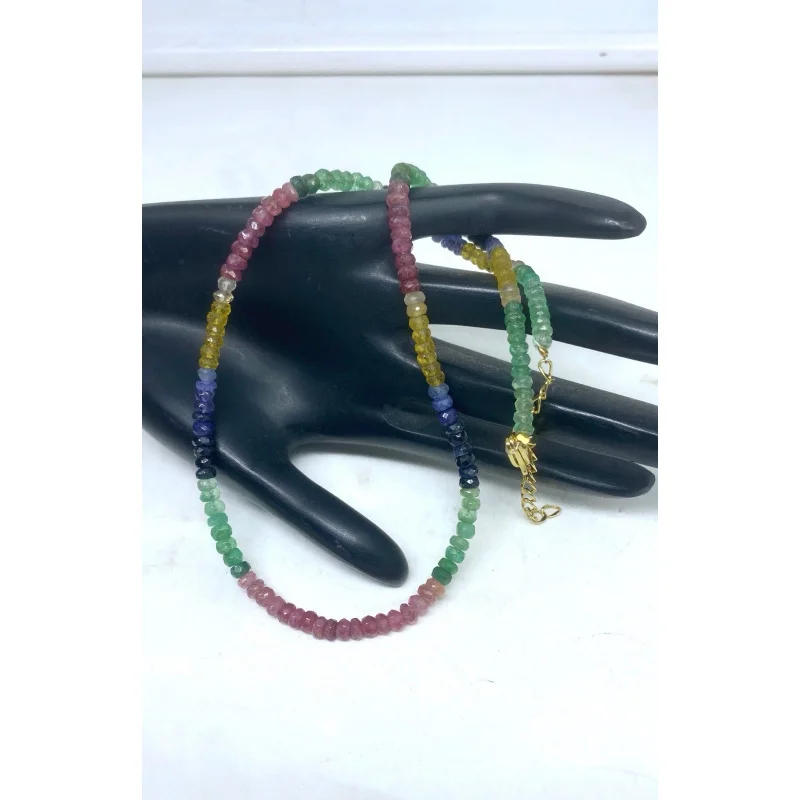 

Elegant Multi Sapphire Necklace 20” 4-5mm Faceted Beads Gold Jewelry