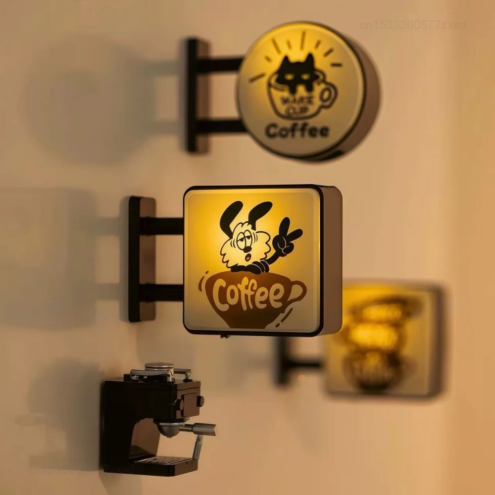 Retro Coffee Corner Creative Atmosphere Light Sign Fridge Magnet Magnetic Home Miniature Pegboard Coffee Shop Glowing Decoration