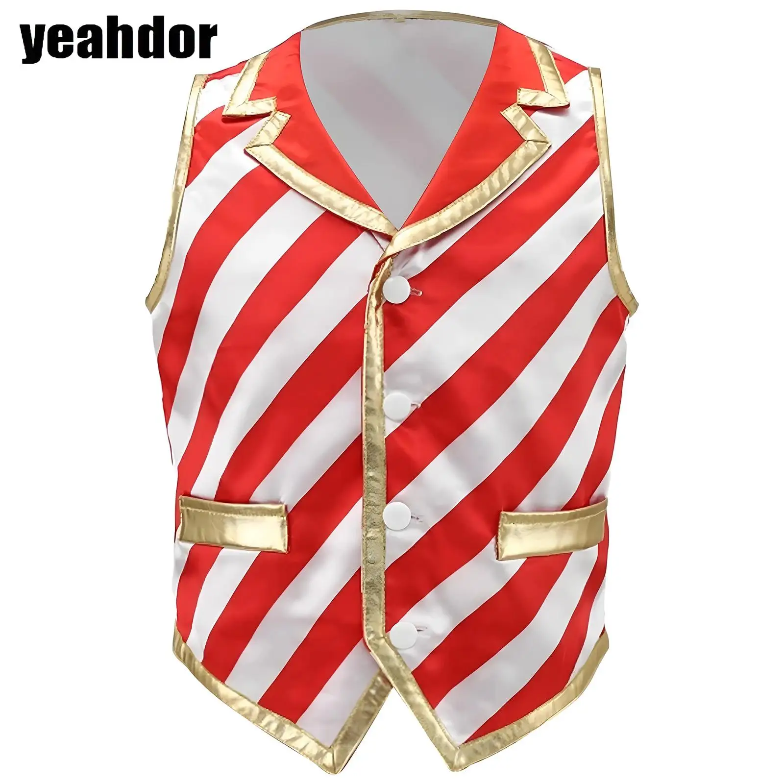 

Boys Christmas Vest Candy Cane Striped Sequin Santa Elf Vest Sleeveless Santa Claus Waistcoat Top Xmas Cosplay Party Jazz Dance