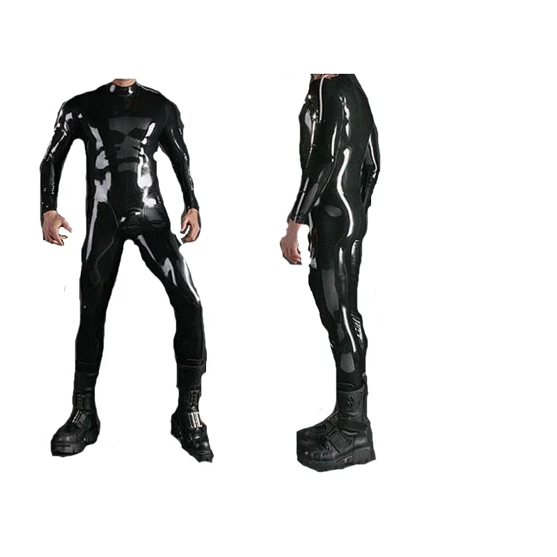 Latex Rubber Men Catsuit Feet Full-body Bodysuit Tights Shoulder zipper Size XS~XXL