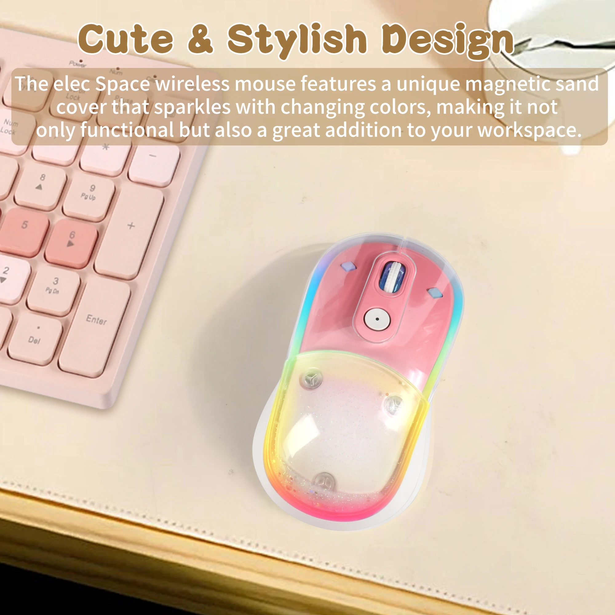 

Перезаряжаемая двухрежимная мышь с цветной подсветкой, сверкающая зыбучие пески, малошумная кнопка, изысканное разрешение корпуса, регулируемая мышь