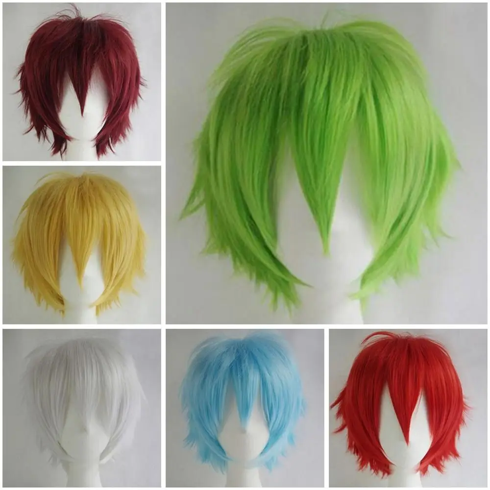 Men Women Multi-Color Short Straight Hairpiece Full Wig for Anime Party Cosplay