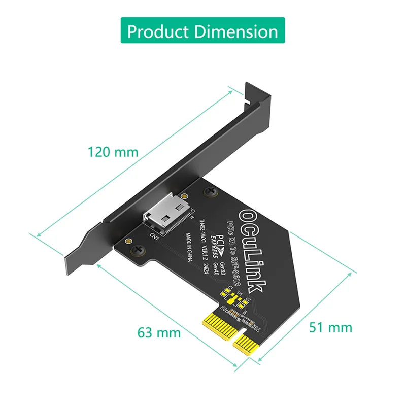SR-PCI-E 1X 4.0 محول بطاقة التوسعة مع واجهة Oculink SFF-8611/8612 قوس طويل الملف الشخصي