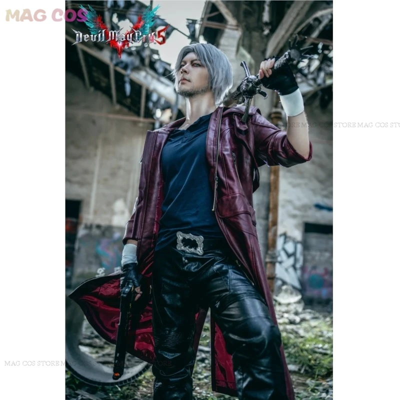 Devil Cos May Cry 3 Cosplay Costumes Dante Men's Game Uniforms Wig Red Long Poncho Jacket Set Halloween Carnival Costumes